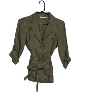 DKNY Jeans Womens XS Linen Jacket With Belt & Button Details In Olive Green